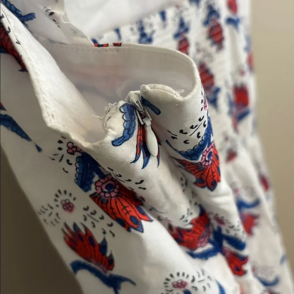 J Crew Factory Square Neck Midi Dress 10 White Red Blue Floral Print Ruffle